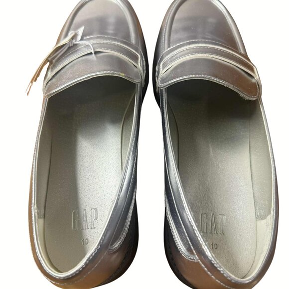 NWT GAP Silver Vegan Leather Loafers Size 10 Metallic Penny Loafer Holiday Party - Picture 3 of 5